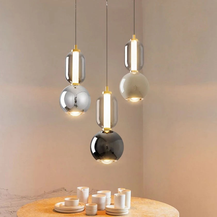 suspension en verre et fer style nordique créatif - vue 5 sur 9