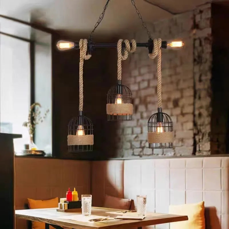 suspension industrielle en corde de chanvre pour décoration moderne - vue 5 sur 10