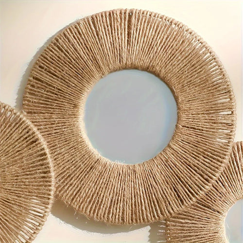 Round Decorative Wall Mirrors Farmhouse Circle Mirror with Hemp Rope Boho Mirrors for Bedroom, Bathroom, Living Room Decor Gift - vue 4 sur 9