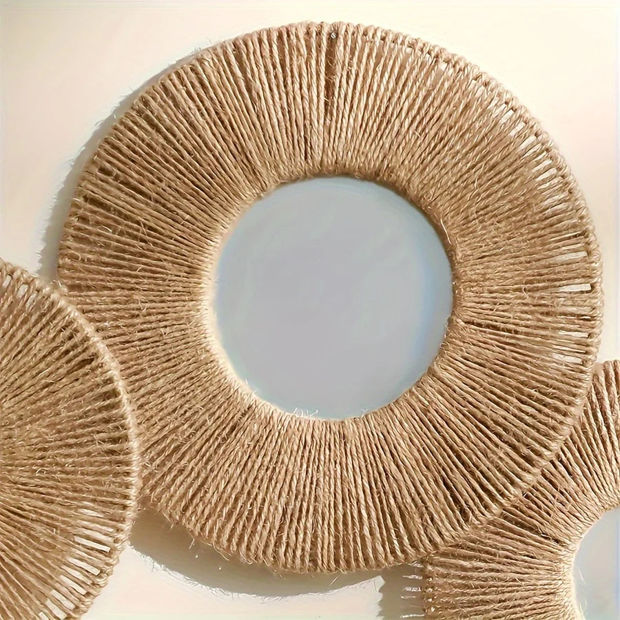 Round Decorative Wall Mirrors Farmhouse Circle Mirror with Hemp Rope Boho Mirrors for Bedroom, Bathroom, Living Room Decor Gift - vue 3 sur 9