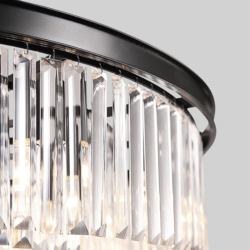 lustre rond en cristal de luxe avec lampes dorées