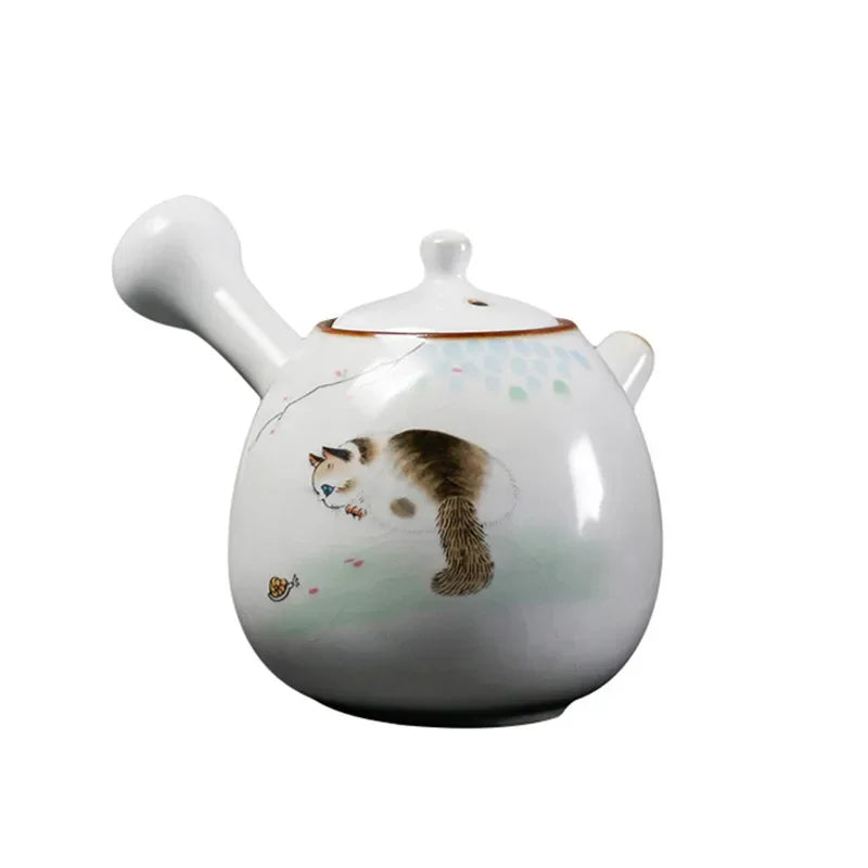 Theiere ceramique ru kiln motif chat poignee laterale - vue 7 sur 7