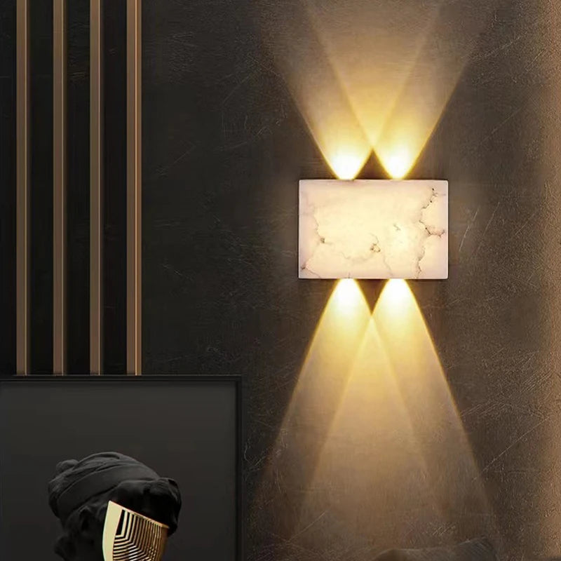 applique murale led moderne en marbre naturel et cuivre - vue 3 sur 7