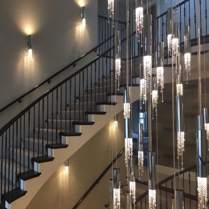 lustre led moderne de luxe en cristal pour escalier - vue 6 sur 19