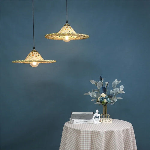 lustre d'art fait main en bambou naturel style chinois led - vue 2 sur 7