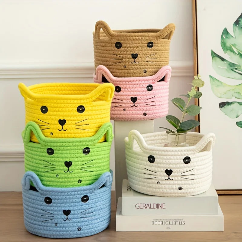 panier en corde de coton pour jouets animaux mignon avec oreilles - vue 3 sur 11