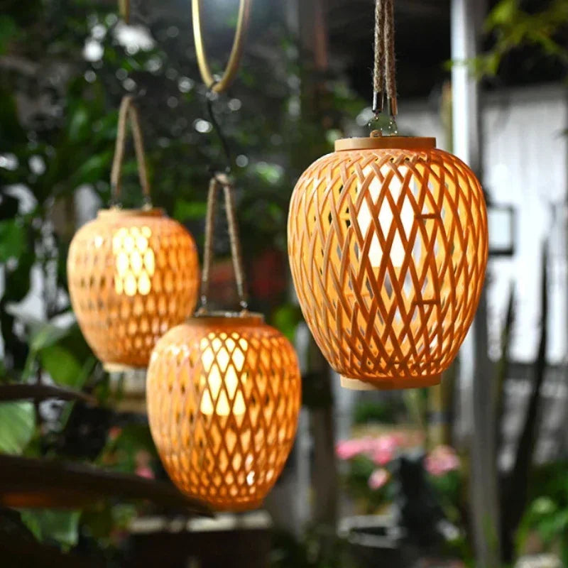 lampe extérieure solaire imitation bambou pour jardin décoratif - vue 5 sur 8