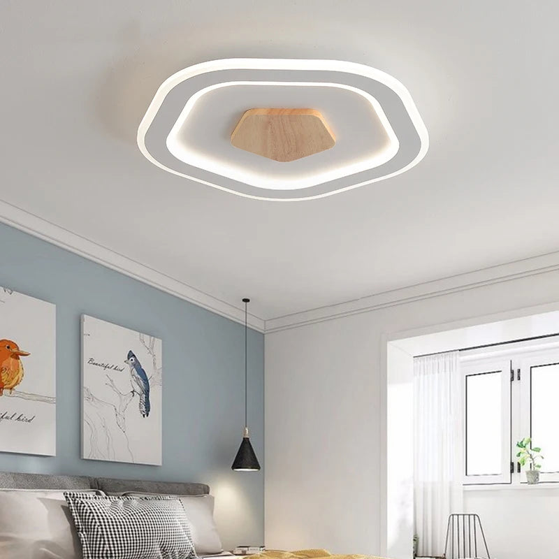 plafonnier led ultra-mince en bois massif style nordique moderne - vue 6 sur 12