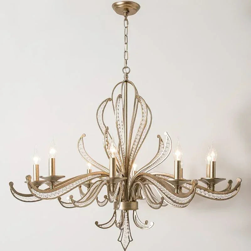 American retro crystal chandelier, French creative candle design, bedroom, living room, study, interior decoration lamp - vue 1 sur 9