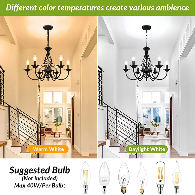 6-Light Farmhouse Candle Chandelier for Living Room, Rustic Industrial Pendant Ceiling Light fixture, Vintage Hanging Lamp for B - vue 5 sur 7