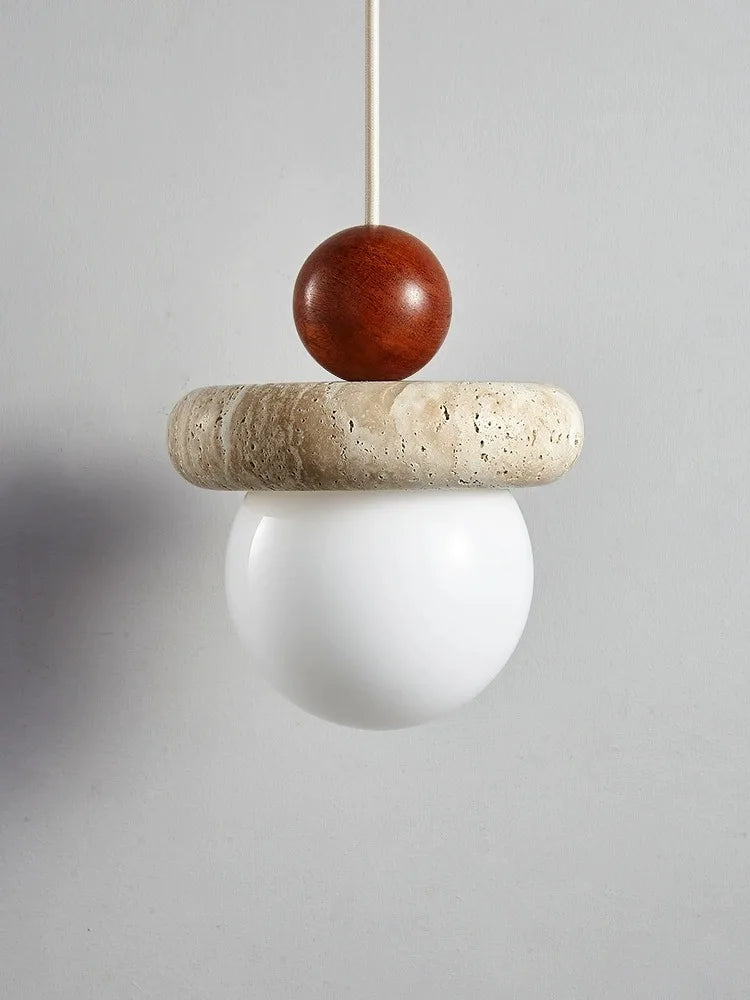 Suspension Led Style crème chambre chevet médiévale Memphis chambre d'enfant fil suspendu petite pierre claire bois - vue 6 sur 6