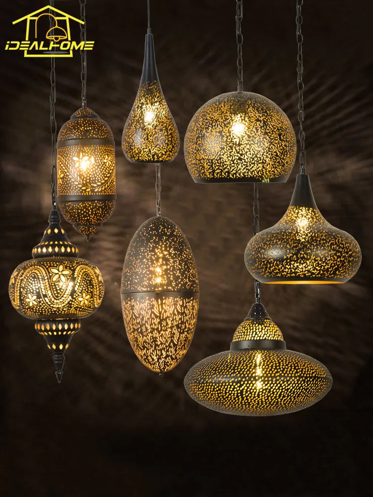 suspension vintage saoudienne en sculpture creuse avec lumière décorative