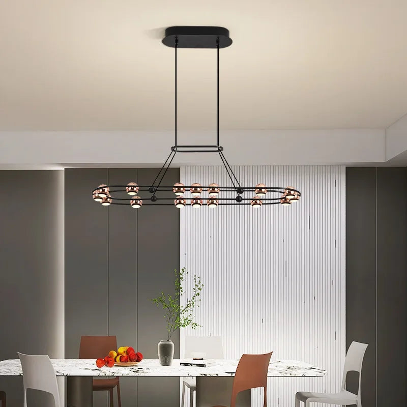 SANDYHA Nordique Moderne LED Lustre Anneau Circulaire De Luxe Haricot Duplex Suspension pour Salon Salle À Manger Chambre Éclairage