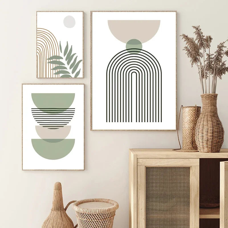art mural abstrait boho feuilles géométriques moderne décoration intérieur