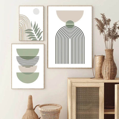décoration murale abstraite avec feuilles géométriques boho moderne