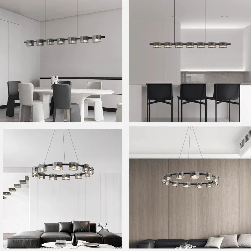 lustre sandyha moderne minimaliste abat-jour verre led suspendu - vue 6 sur 25