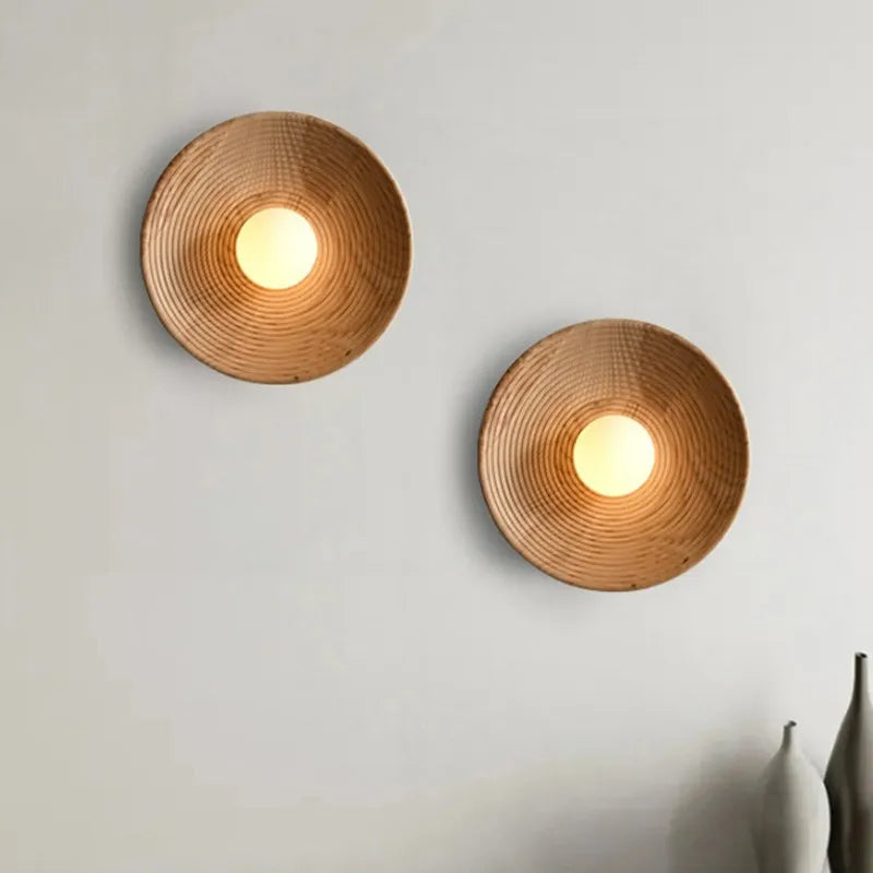 Applique murale japonaise Wabi-sabi Vintage circulaire en bois luminaire cuisine couloir chambre lampe de chevet LED G9 décoration de la maison appliques
