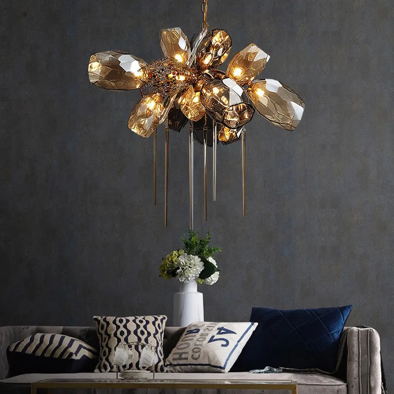 lustre en verre nordique de luxe en cristal moderne - vue 4 sur 14