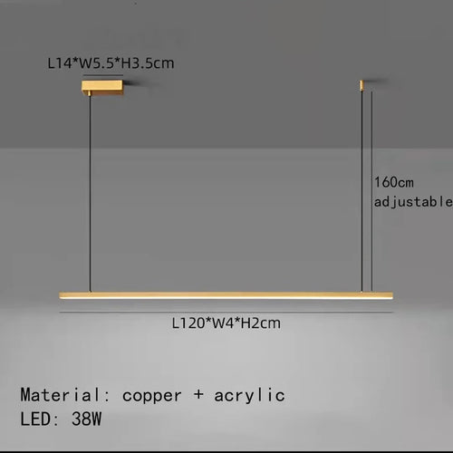 Minimalist LED chandelier with adjustable wire and copper body - vue 10 sur 10