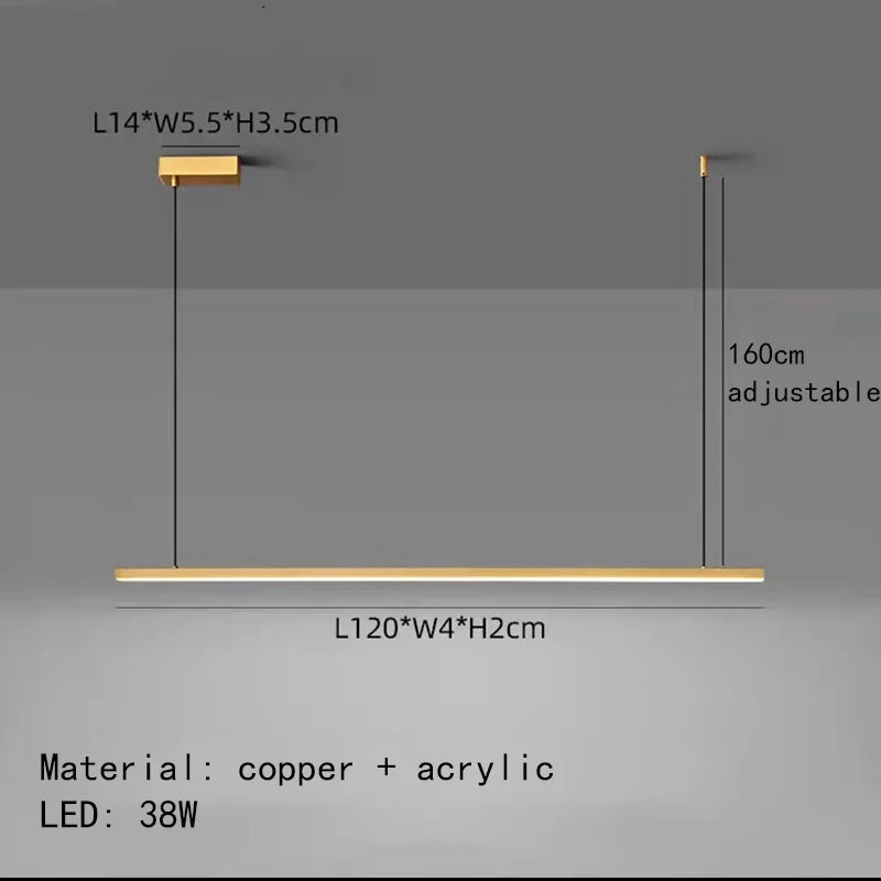 Minimalist LED chandelier with adjustable wire and copper body - vue 9 sur 10