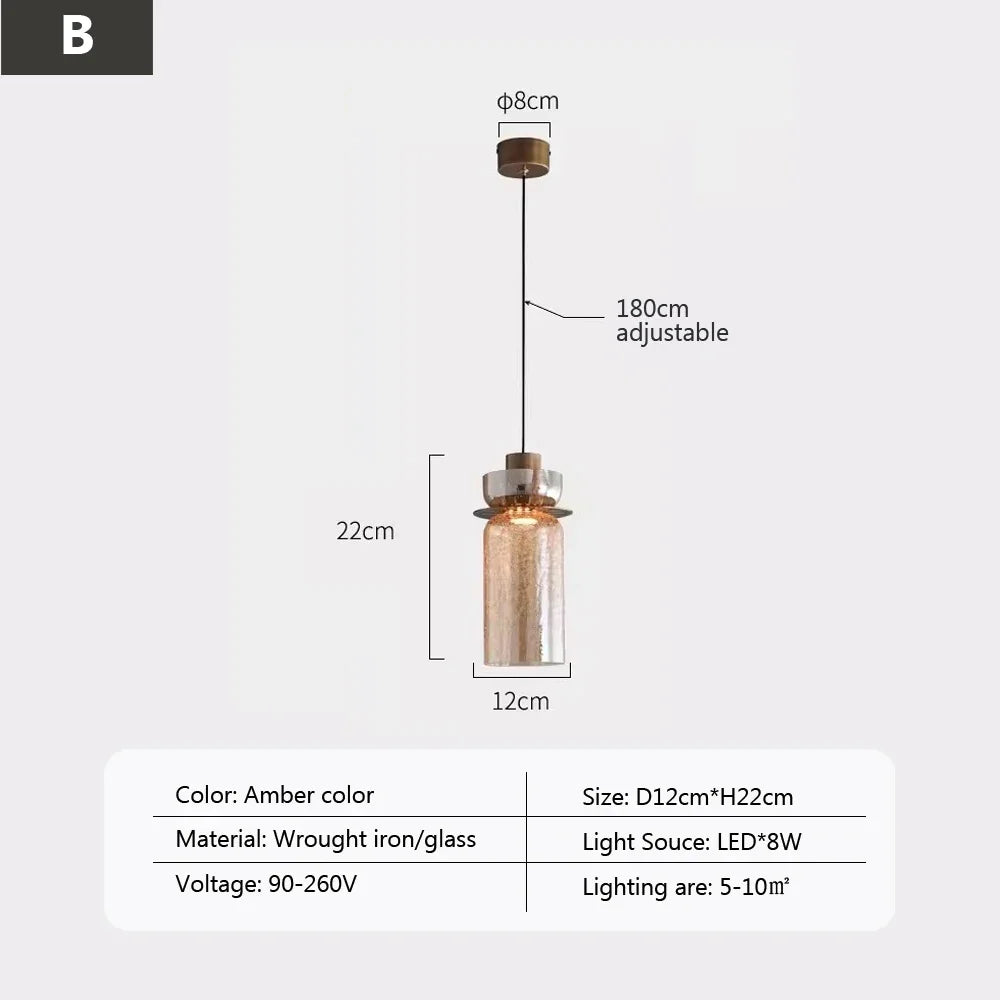 suspension led rétro en verre pour éclairage moderne et ambiance élégante - vue 9 sur 12