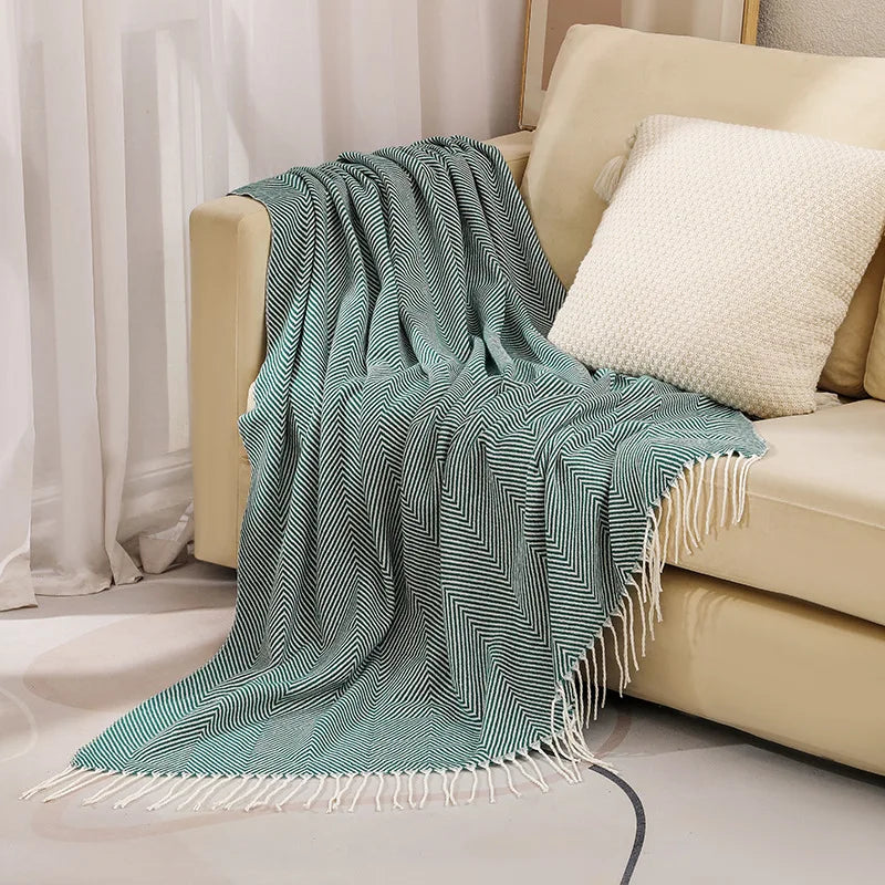 Plaid tricoté style nordique rayé pour canapé lit
