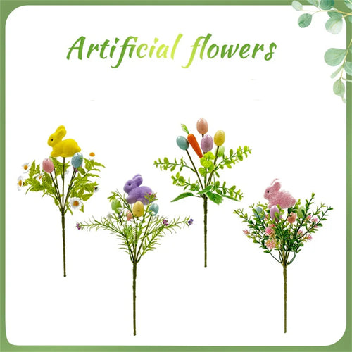 décoration florale artificielle de pâques avec lapins et œufs - vue 8 sur 16