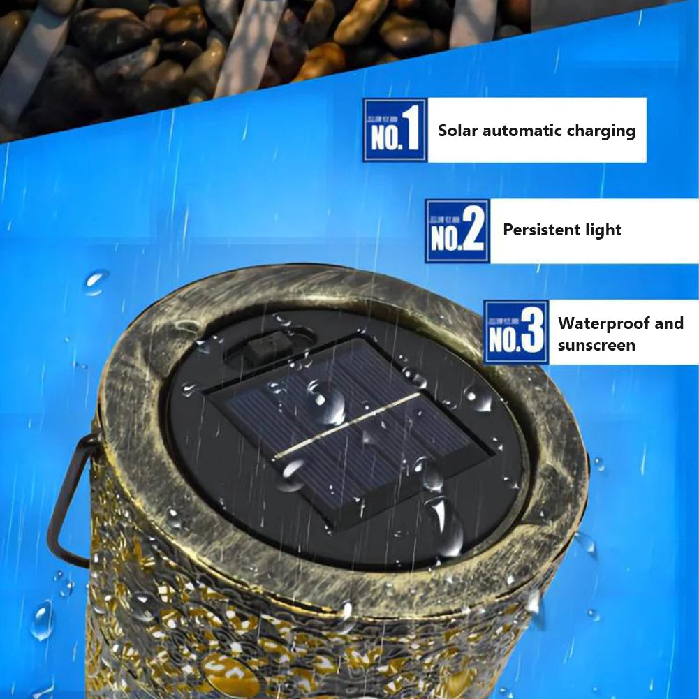 lanterne solaire suspendue rétro en fer pour jardin - vue 6 sur 7