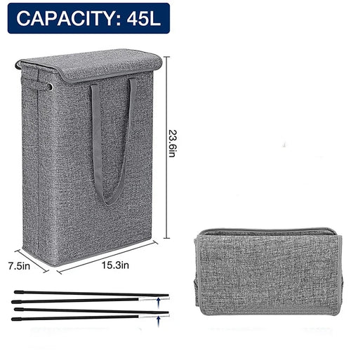 45L Slimline Laundry Hamper with Lid, Family Bathroom Life Clothes Pants Storage Dirty Clothes Basket Folding Laundry Basket - vue 7 sur 9