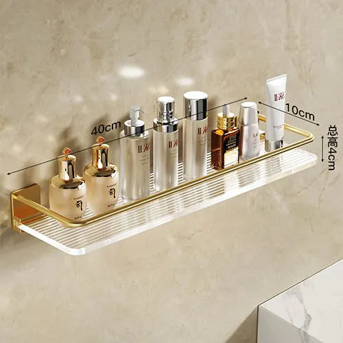 DOOKOLE Bathroom Floating Shelves Gold, Wall Mounted Storage Shelves with Towel Bar for Bathroom, Kitchen, Bedroom - vue 8 sur 11