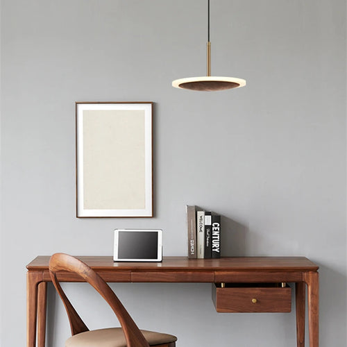 Suspension design ronde Led en noyer noir - vue 3 sur 9