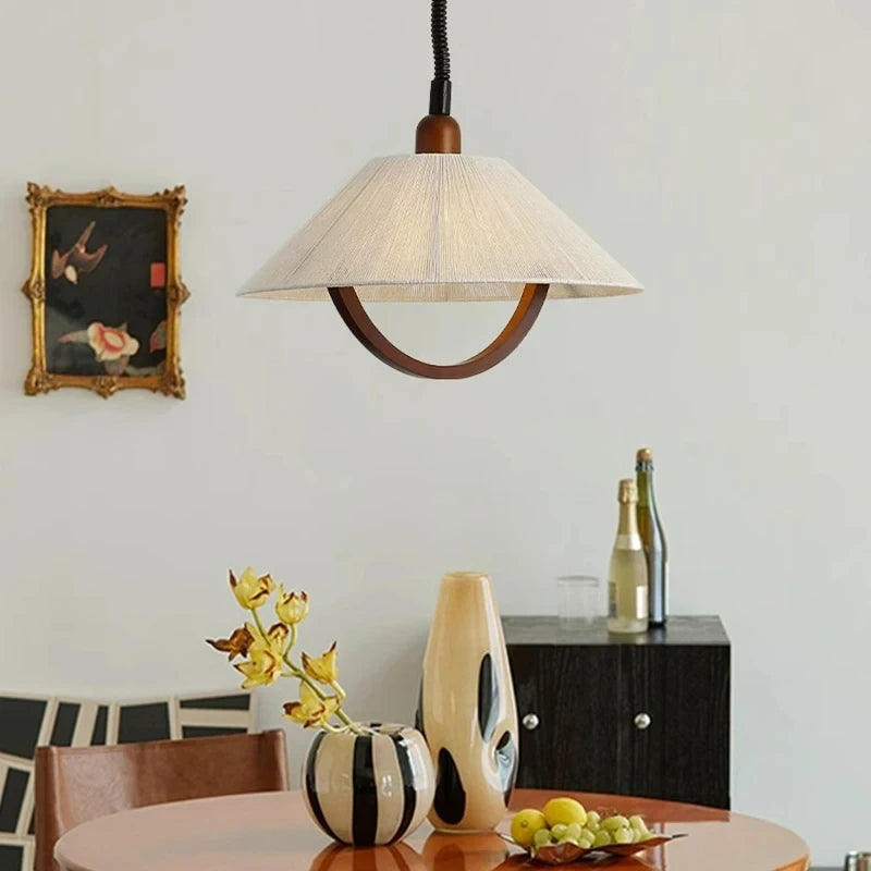 lustre moderne design artistique corde de chanvre bois fil réglable - vue 3 sur 7