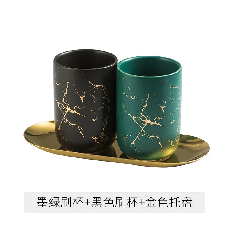 tasse de bain de bouche en marbre doré pour couple et accessoires - vue 13 sur 12