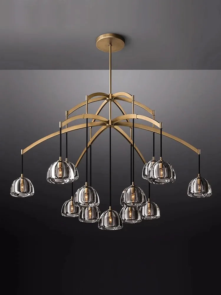 lustre vintage en cristal et cuivre pour éclairage intérieur - vue 2 sur 13