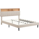 Bed frame bedroom furniture: headboard with storage and USB ports, full, grey modern upholstered platform bed