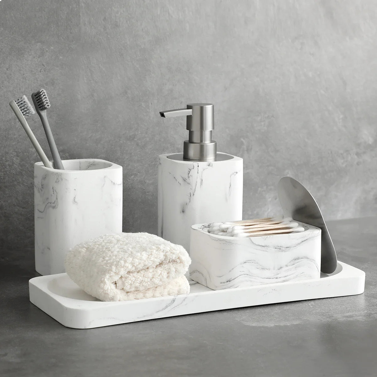 ensemble d'accessoires en marbre blanc pour salle de bain - vue 3 sur 8