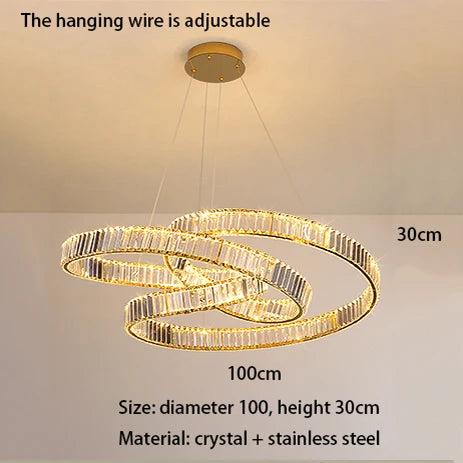 Modern postmodern luxury minimalist nordic crystal LED chandelier for living room or villa, circular ring - vue 9 sur 9