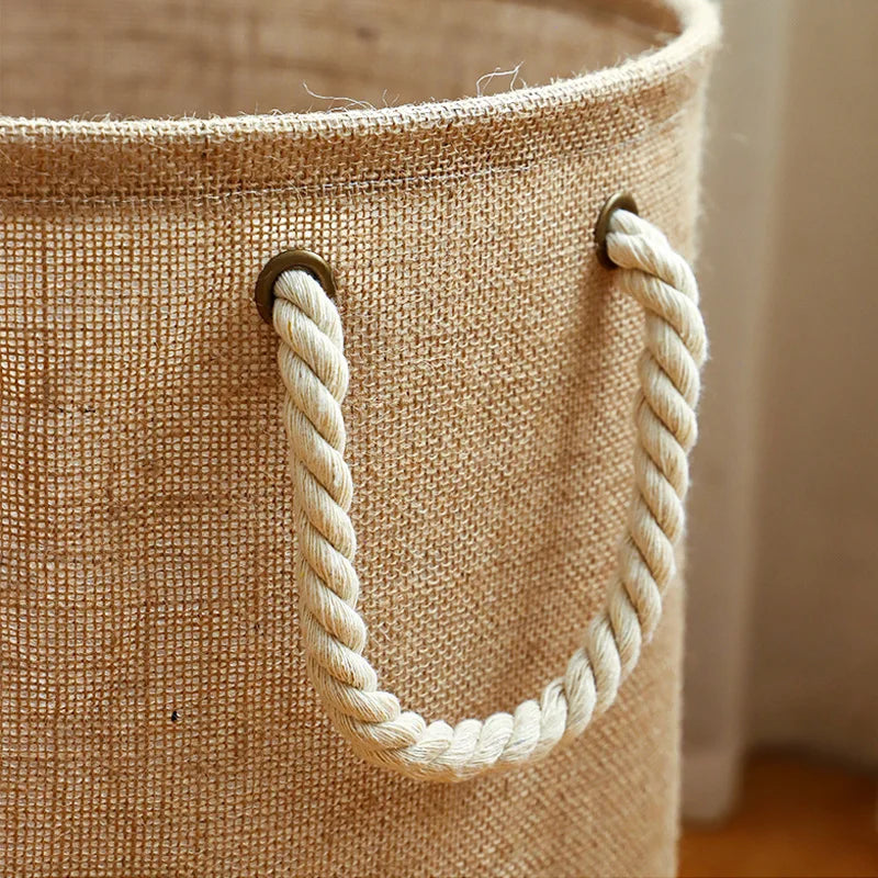 panier à linge pliable en coton et lin grande capacité pour vêtements et jouets - vue 6 sur 10