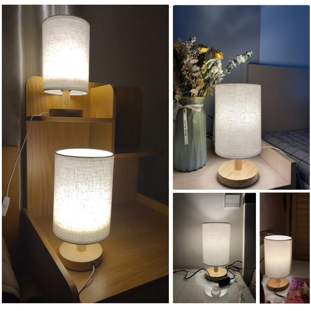 Lampe de chevet bois lanterne cylindrique abat-jour déco maison nouveau 2023 - vue 4 sur 6