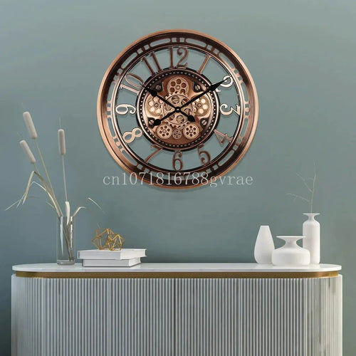 horloge murale industrielle en métal avec engrenages mobiles décorative