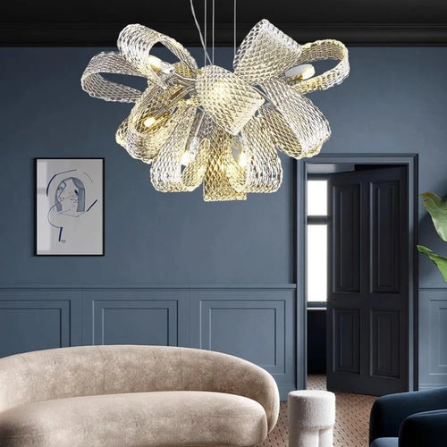 Minimalist floral glass chandelier for modern interiors - vue 4 sur 12