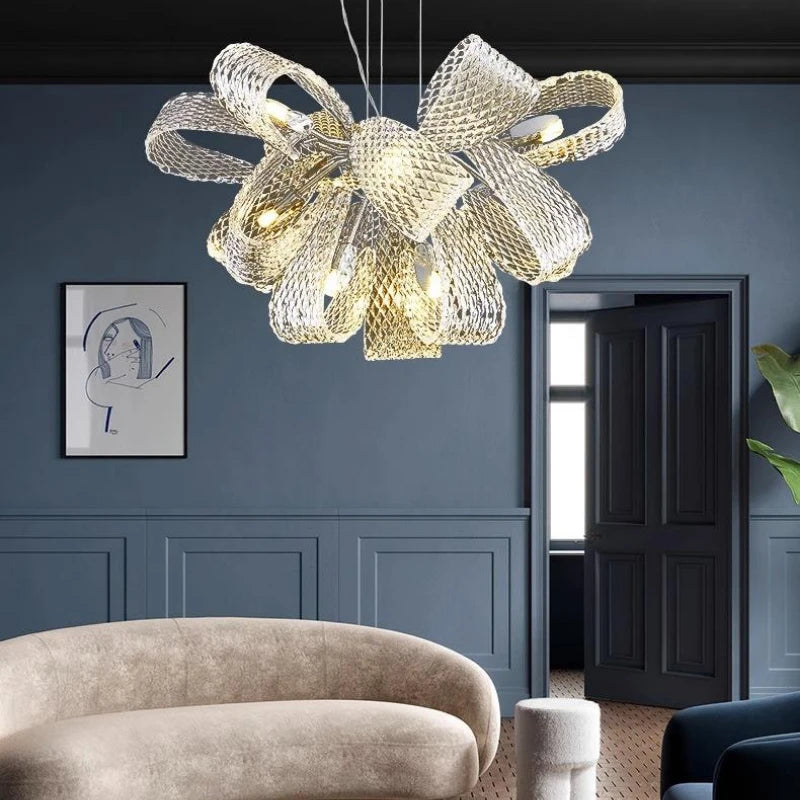 Minimalist floral glass chandelier for modern interiors - vue 3 sur 12
