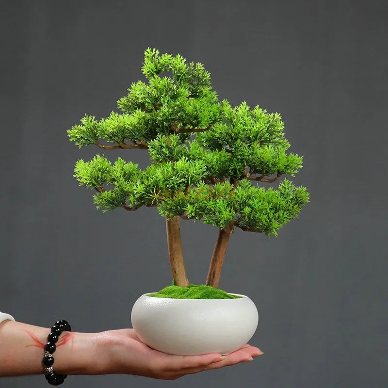1PCS Simulated welcoming pine bonsai ornaments, pine bonsai desktop plant decorations, biomimetic small green plants - vue 2 sur 8