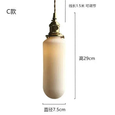 Minimalist Japanese retro ceramic pendant light for interior decoration - vue 11 sur 21