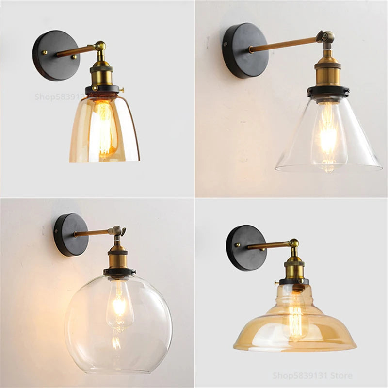 applique murale industrielle vintage style loft en fer et verre