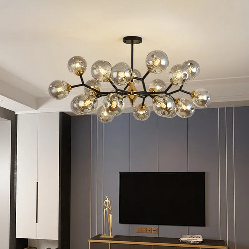 Boule de verre nordique Led plafond lustre noir suspension lumières décor à la maison suspendus Lustres luminaire salon salle à manger chambre