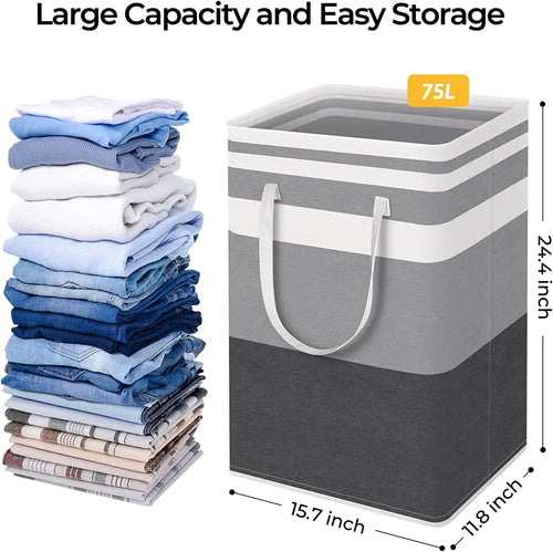 Large Laundry Basket 100L Waterproof,Collapsible Tall Clothes Hamper with Extended Handles for Clothes Toys in the Dorm,Family - vue 5 sur 8