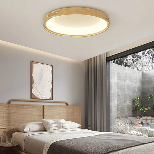 Ultra-slim wooden LED lamp in minimalist Nordic style - vue 6 sur 14