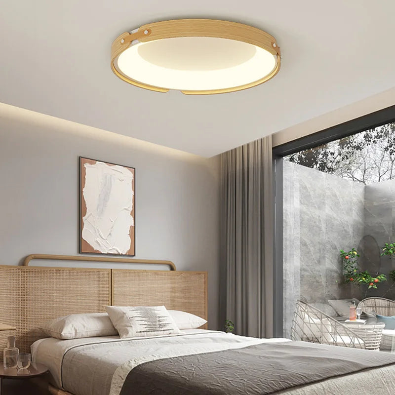 Ultra-slim wooden LED lamp in minimalist Nordic style - vue 6 sur 14