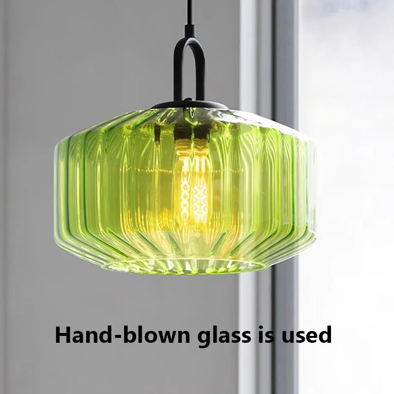 lustre rétro suspendu en verre avec lumière led décorative - vue 7 sur 9